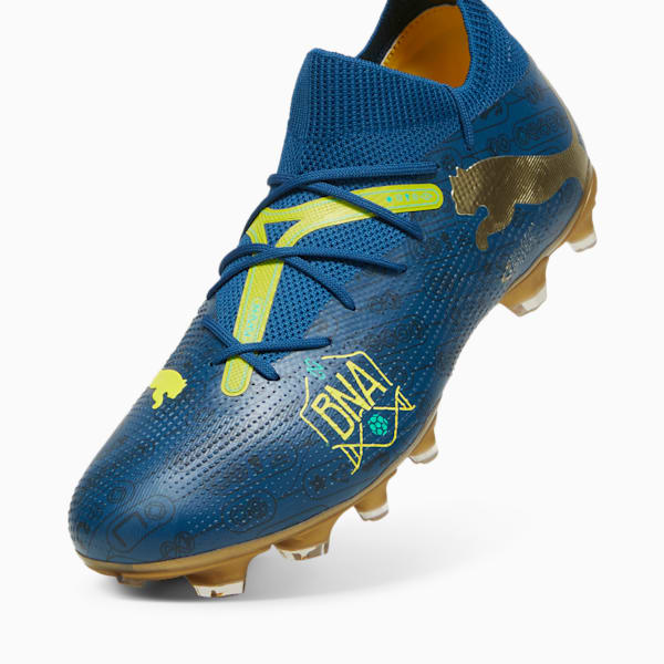PUMA x NEYMAR JR FUTURE 7 MATCH "BNA" Firm Ground/Artifical Ground Men's Soccer Cleats, Sailing Blue-Marine Blue-Pelé Yellow-Grassy Green-Gold, extralarge